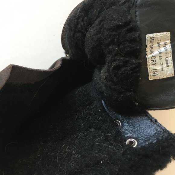 Michelle Dark Gray Black Winter Faux Fur Suede Warm Snow Boots Size 9 Zipper - Picture 11 of 12